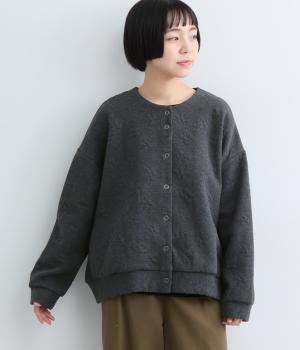 花モチーフ柄ふくれジャカードジャケット（ダークグレー・ML）