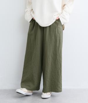 コットンリネンレーヨンストレートワイドパンツ（カーキ・ML）