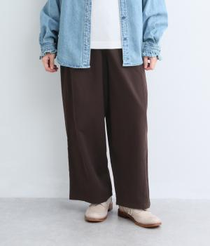 コットンドビーストライプゆるテーパードパンツ（ブラウン・ML）