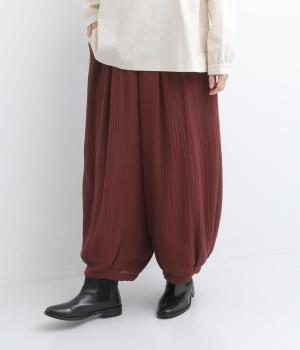 【れんげ】コットン楊柳Wガーゼ裏フリースバルーンパンツ（葡萄茶・ML）