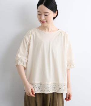 袖裾刺繍ぽわん袖プルオーバー(アイボリー-ML)