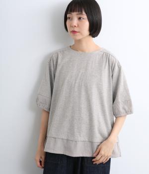 袖裾刺繍ぽわん袖プルオーバー(グレー杢-ML)