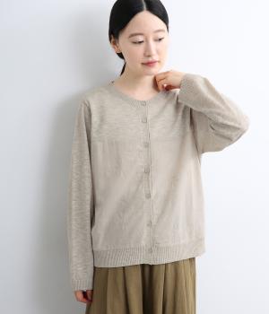 布帛刺繍切替ニットカーディガン(ライトベージュ-ML)