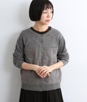布帛刺繍切替ニットカーディガン(チャコール-ML)