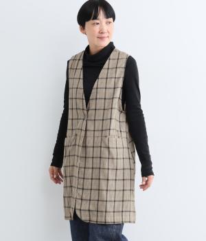 コットンダブルガーゼロングベスト（ブラウン・ML）