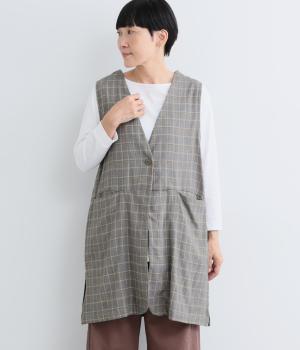 コットンダブルガーゼロングベスト（グレー・ML）