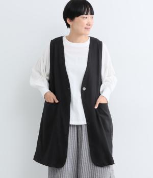 コットンダブルガーゼロングベスト（ブラック・ML）