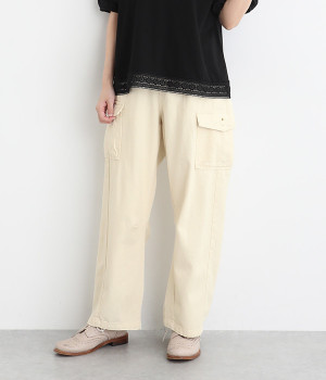 庭刺繍入りバレルカーゴパンツ(キナリ(カス入り)-M)