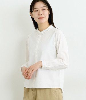 カカオ＆リボン刺繍入りシャツ(オフ-L)