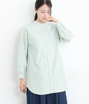 ストライプ・ギンガムチェックロングシャツ