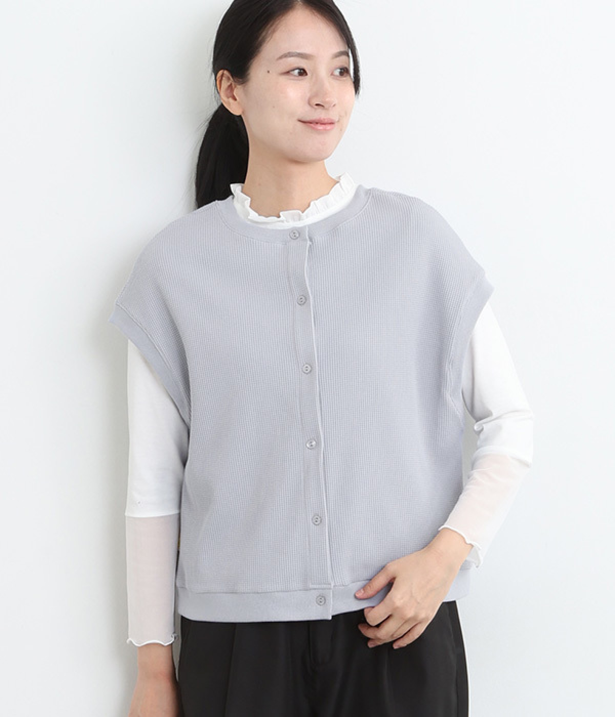 2wayワッフルカットベスト(ブルー-M)