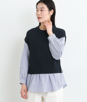 布帛ドッキングベストプルオーバー(ネイビー×ネイビーストライプ-L)