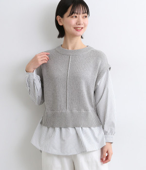布帛ドッキングベストプルオーバー(杢グレー×グレーストライプ-M)