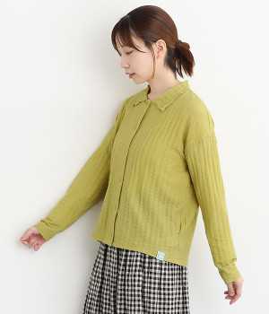 襟付きシャーリングカーディガン(イエロー-L)