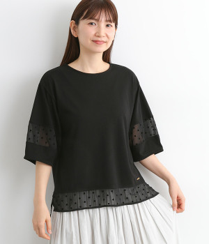 布帛切り替えランタンスリーブカットプルオーバー