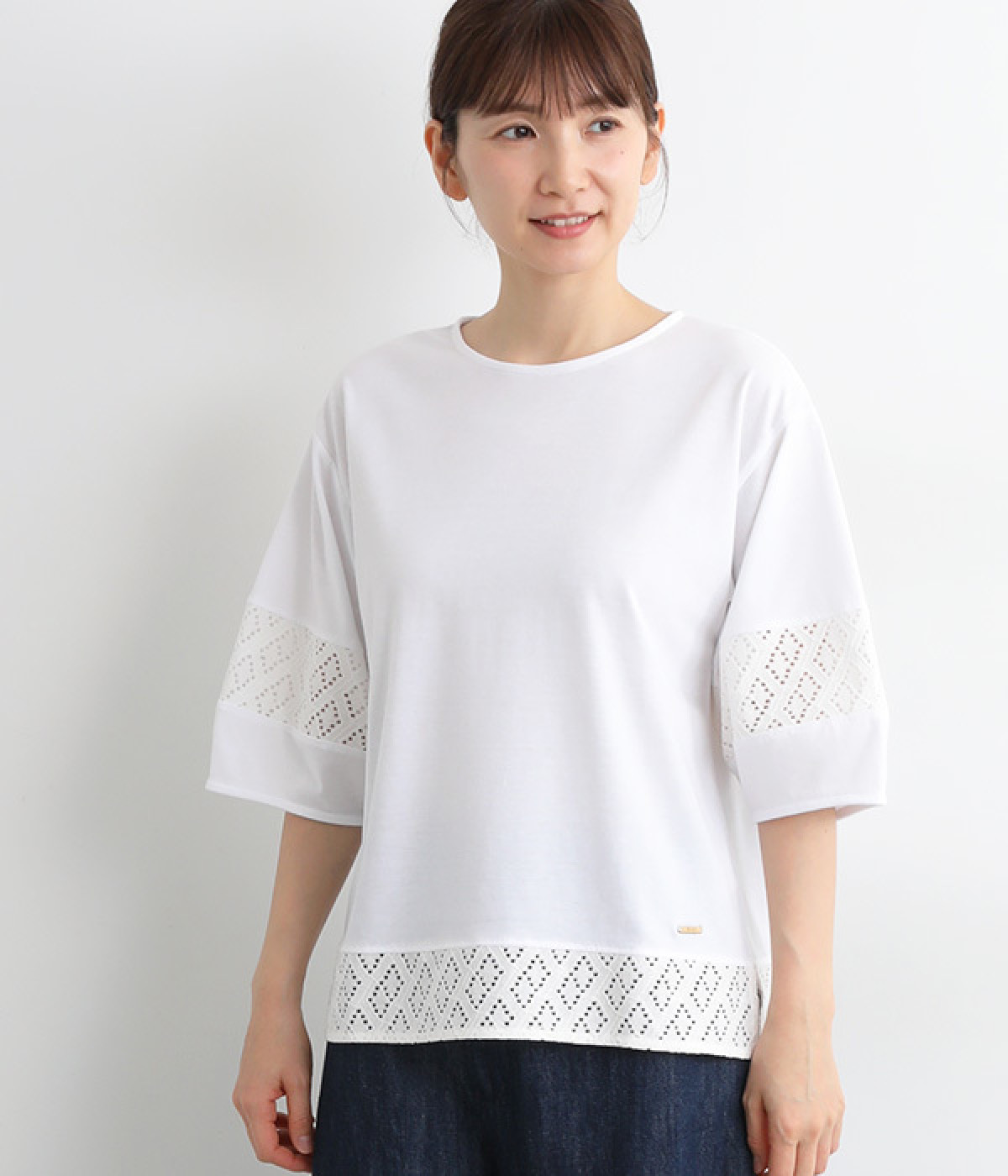 布帛切り替えランタンスリーブカットプルオーバー(オフA/ラッセルレース-M)