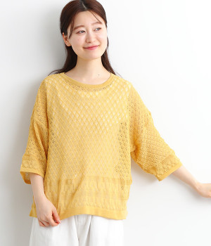 透かし編みニットプルオーバー