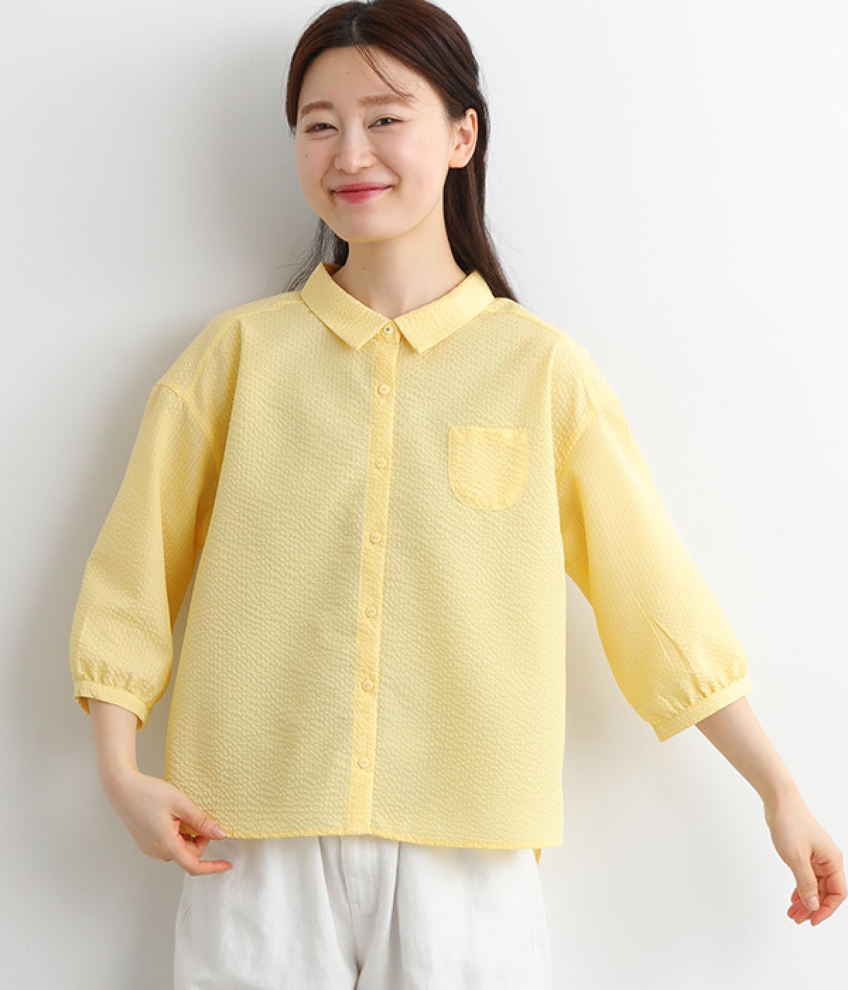 シャドーストライプシャツ(イエロー-M)