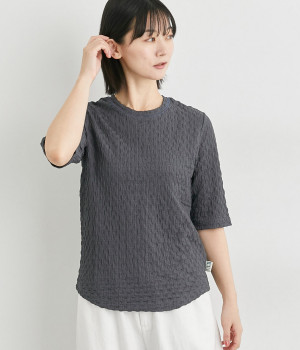 シャーリングブロック柄カットプルオーバー(チャコール-M)