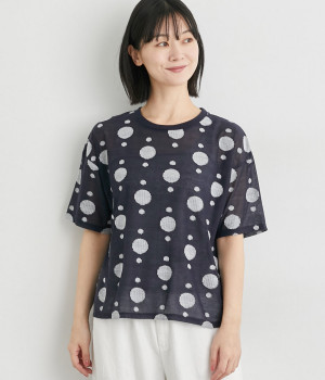 雨粒ドット柄カットプルオーバー(ネイビー-M)