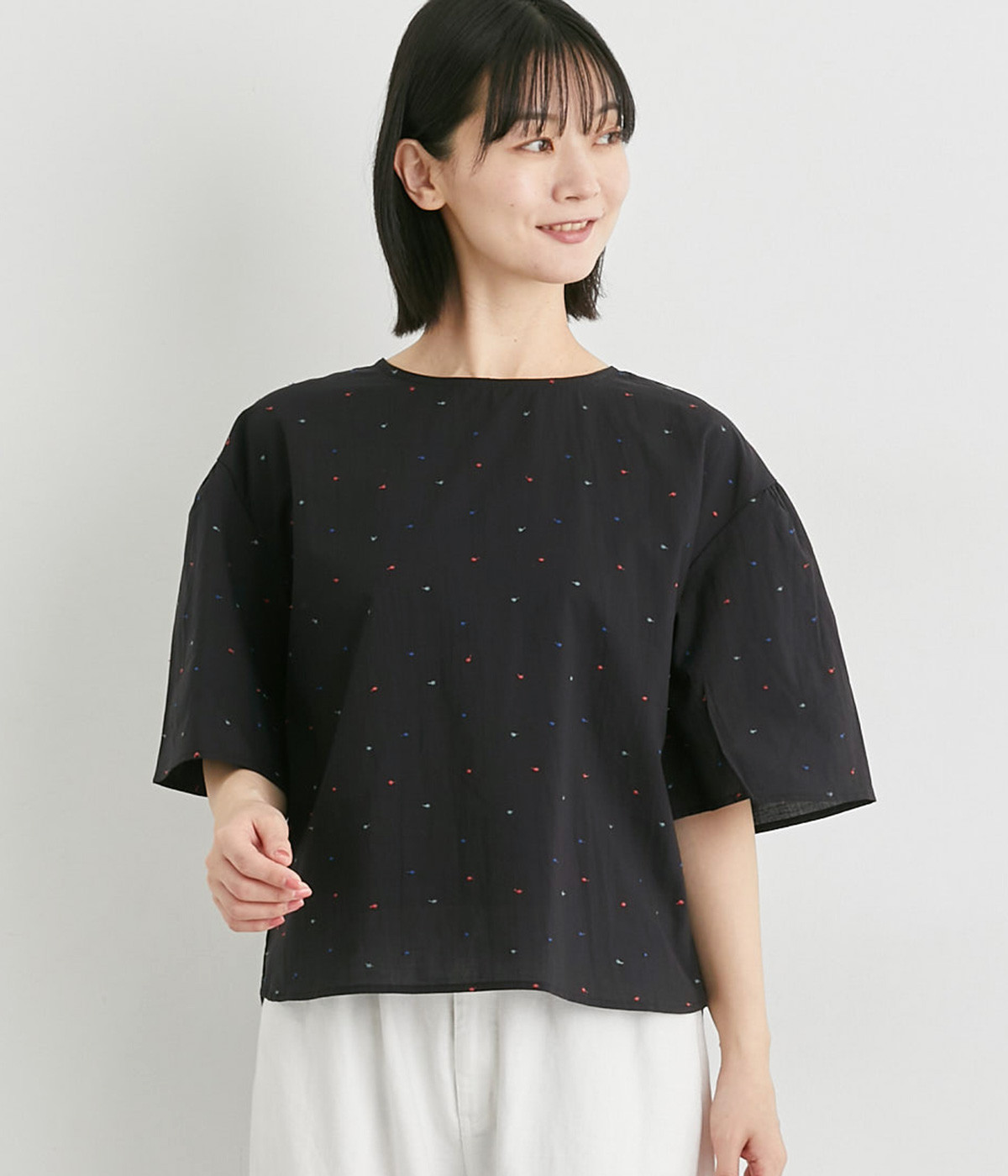 カラフルドット刺繍プルオーバー(ブラック-M)