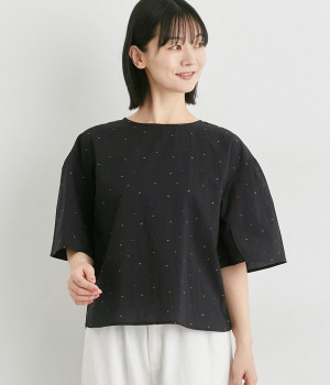 カラフルドット刺繍プルオーバー(ブラック-M)