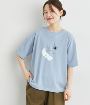 サウナプリントゆったりサイズTシャツ(ブルー-L)