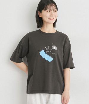 サウナプリントゆったりサイズTシャツ(チャコール-L)