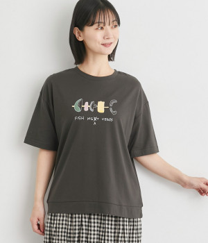 BBQプリントゆったりサイズTシャツ(チャコール-M)