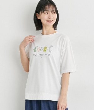 BBQプリントゆったりサイズTシャツ(オフ-L)