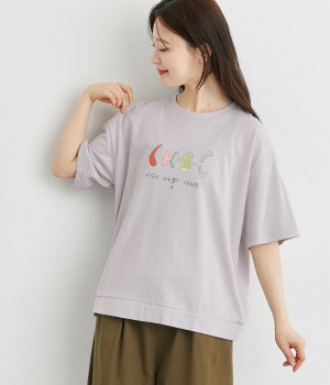 BBQプリントゆったりサイズTシャツ(ライトグレー-L)
