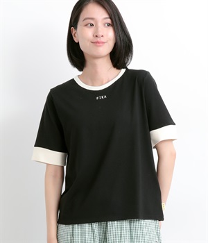 FIKA刺繍入りリンガーTシャツ(ブラック-L)