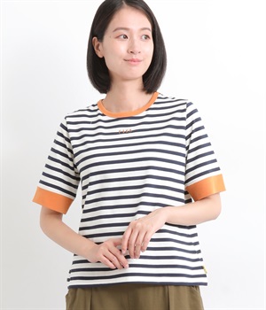 FIKA刺繍入りリンガーTシャツ(ネイビーボーダー-L)