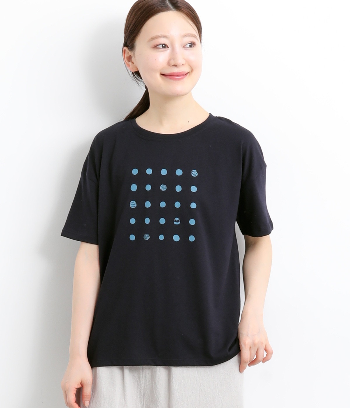 お祭りドットプリントTシャツ(ダークネイビー/ヨーヨー-L)