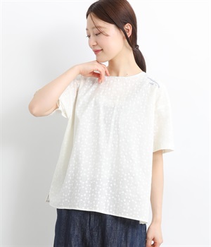 コットン刺繍風ドット柄プリントプルオーバー(オフ-L)