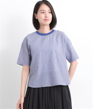 サッカーギンガムチェックリブ付きプルオーバー