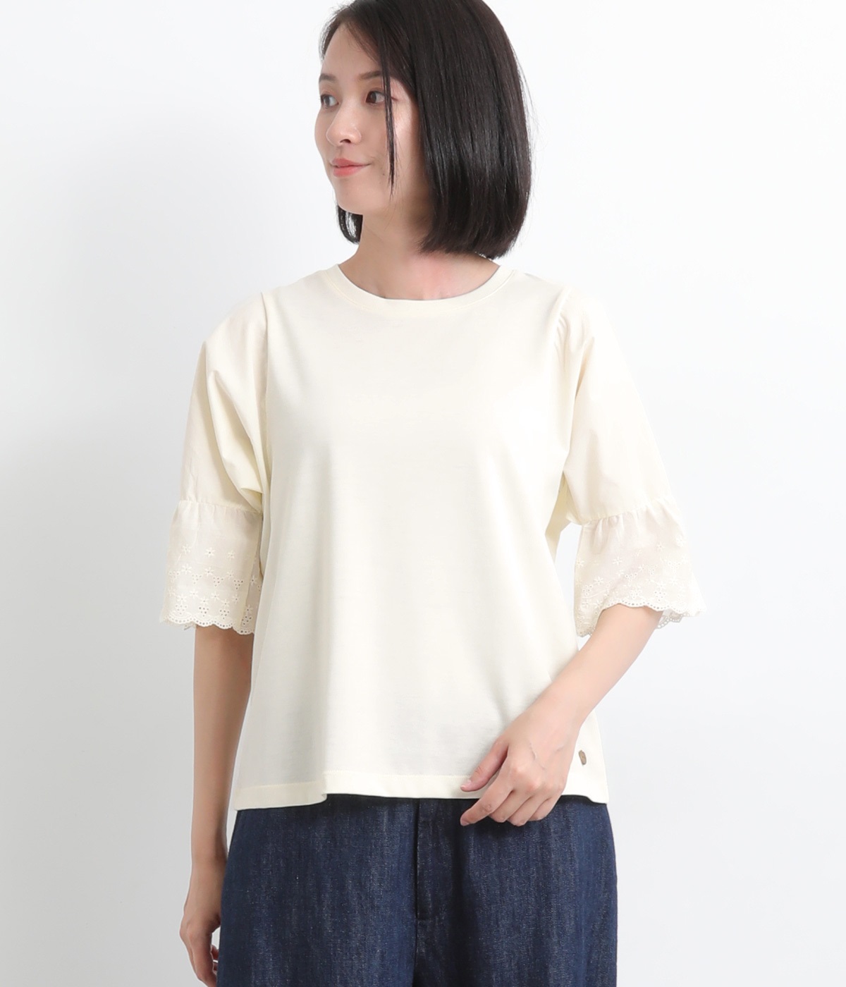 袖布帛使いカットプルオーバー(キナリ-L)