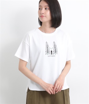森林深呼吸プリントTシャツ(オフ/深呼吸-L)
