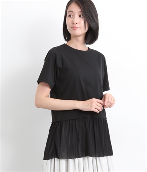 チュール切り替えカットプルオーバー(ブラック-L)