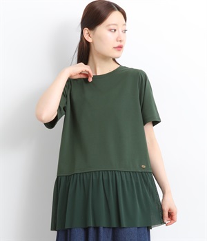 チュール切り替えカットプルオーバー(グリーン-L)