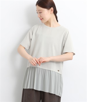 チュール切り替えカットプルオーバー(ライトグレー-L)