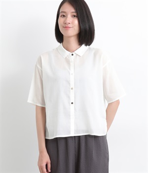コットンいろいろボタン付きシアーシャツ(アイボリー-L)