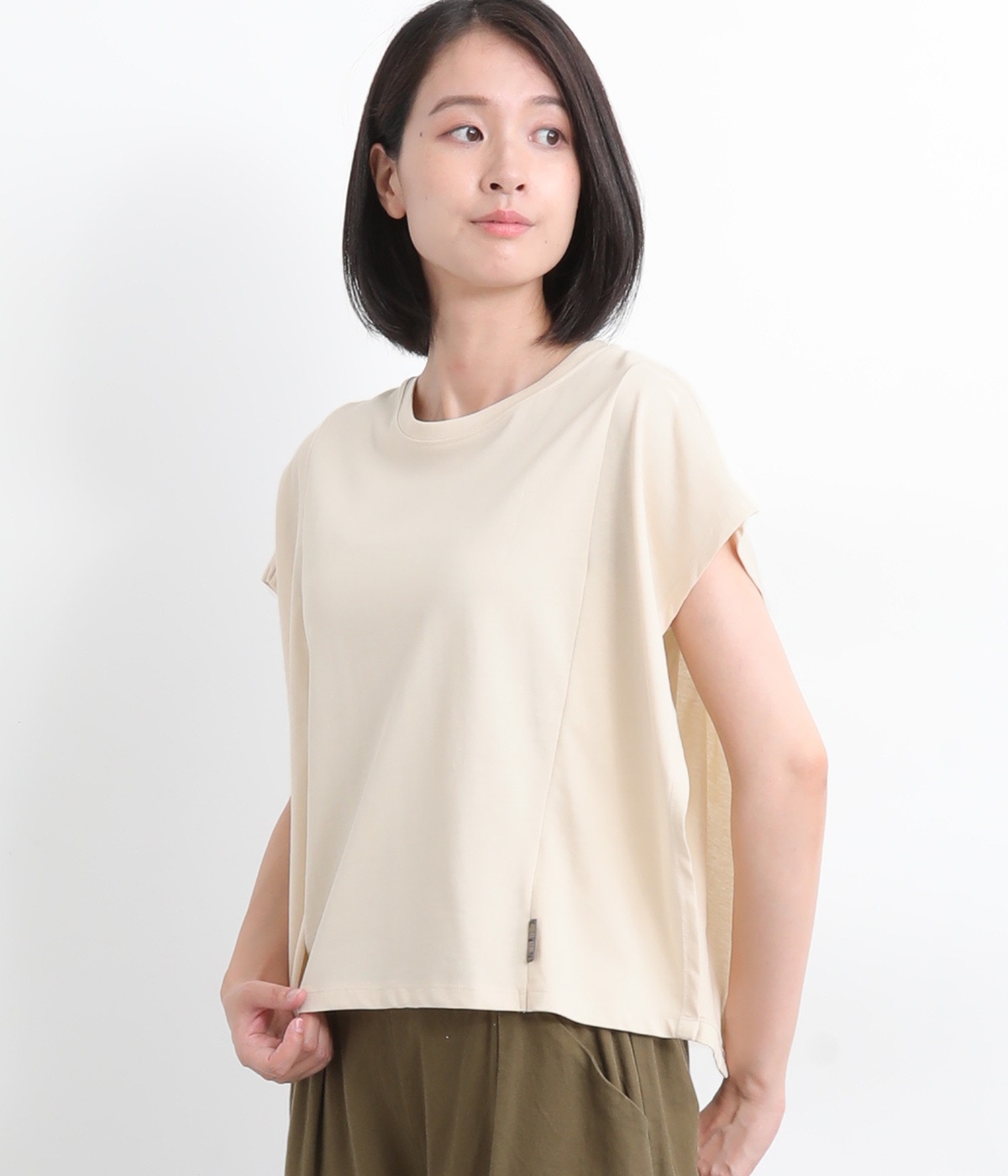 コットンスクエアスリーブプルオーバー(アイボリー-L)