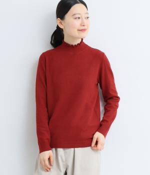 襟フリルインナーニットプルオーバー(レッド-L)