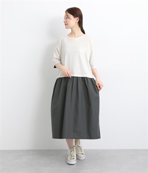 カット&布帛ドッキングワンピース