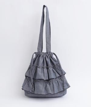 くらげフリル巾着バッグ(ブルーシャンブレー-ONESIZE)