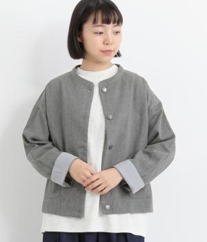 コットンツイル内ポケット付きデニム調ジャケット(先染めグレー-L)