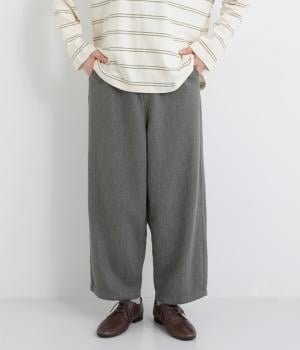 コットンツイルデニム調ワイドカーブパンツ(先染めグレー-L)