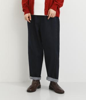 バード刺繍入りテーパードパンツ(インディゴネイビー-M)