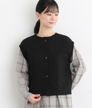 ニット＆布帛2wayベスト(ブラック-M)